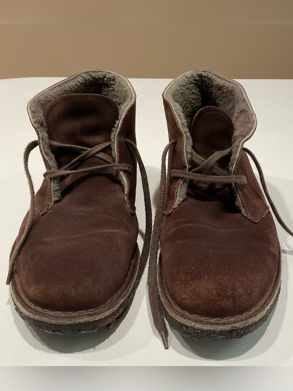 🟠 Men’s Brown Suede Shearling Lining Winter Booties, Size 44 or 11